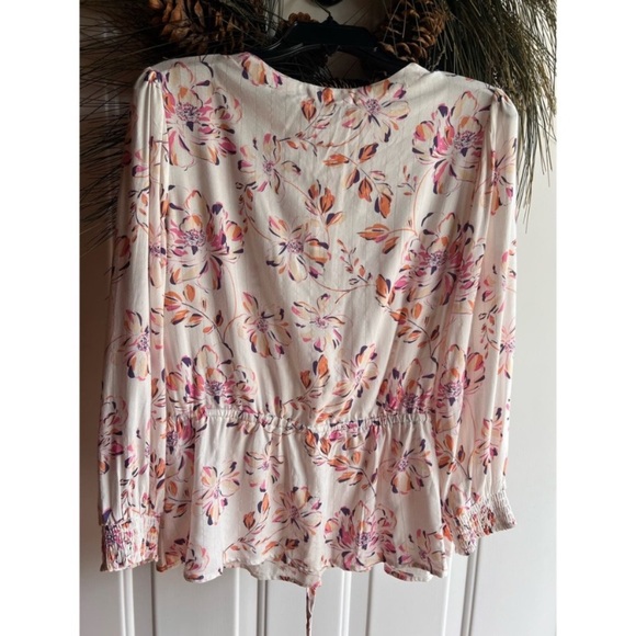 Womens Gorgeous Floral Long sleeve Drawstring waist Top Size M - Picture 7 of 10